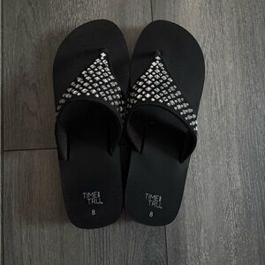 Time and Tru Black Sandals with Rhinestone Accents